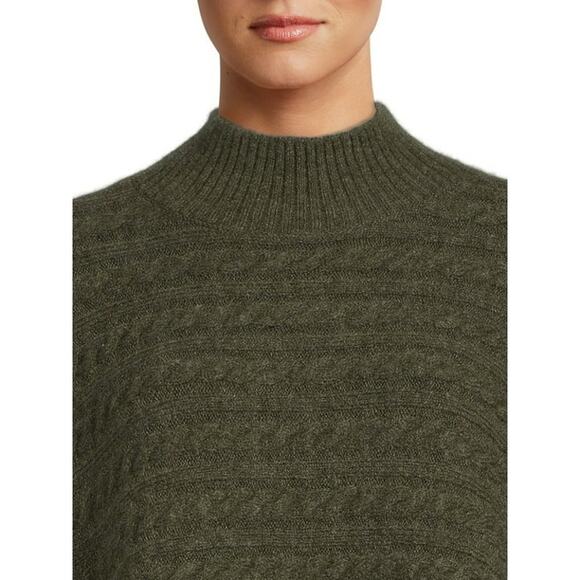 beachlunchlounge Olive Green Mock Neck Cable Knit Poncho Sweater Size M - Picture 2 of 10